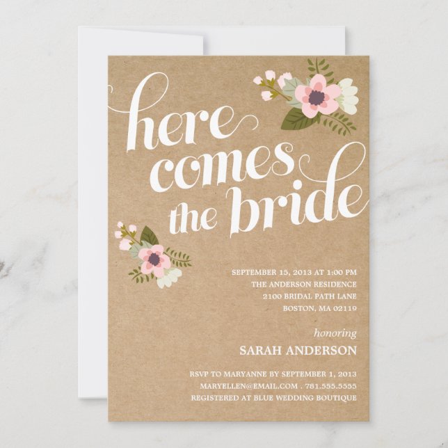 HERE COMES THE BRIDE | BRIDAL SHOWER INVITATION (Front)