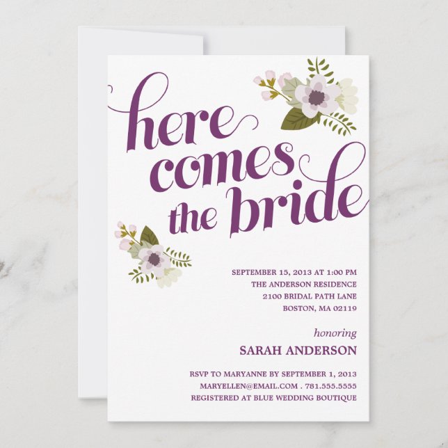 HERE COMES THE BRIDE | BRIDAL SHOWER INVITATION (Front)