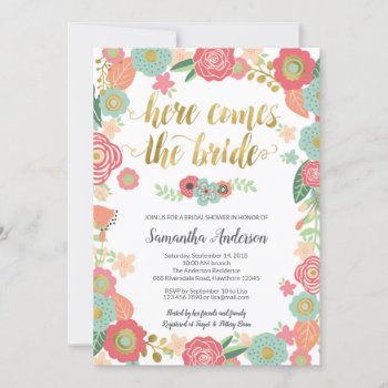Here Comes The Bride Bridal Shower Invitation by ApplePaperie at Zazzle