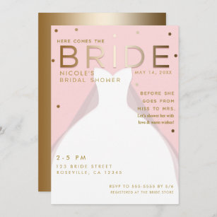 Here comes the BRIDE Chic Pink Gold Bridal Shower Invitation