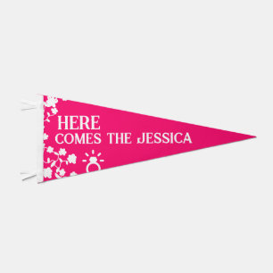 Here Comes the Bride Custom Floral Wedding Pennant Flag