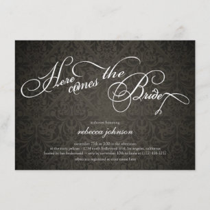 Here comes the bride Elegant Damask Bridal Shower Invitation