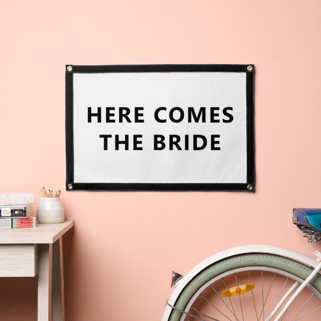 Here Comes the Bride Fabric Sign Pennant (Insitu 2)