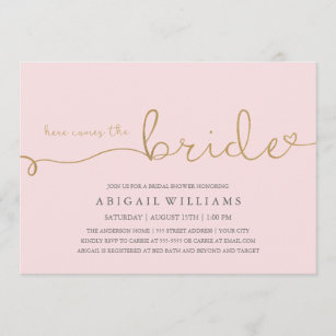 Here comes the bride faux gold invitation