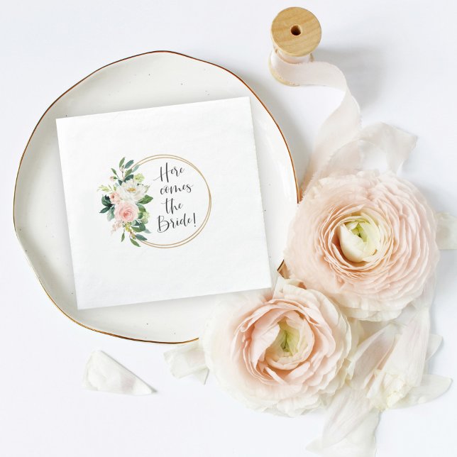 Here Comes the Bride Floral Bridal Shower Napkins (Creator Uploaded)