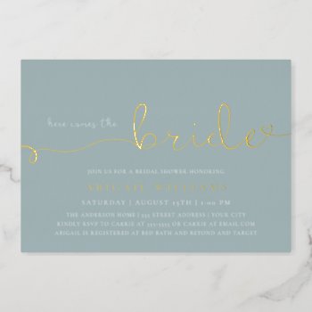 Here Comes The Bride  Foil Invitation by Whimzy_Designs at Zazzle