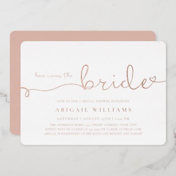 Here Comes The Bride  Foil Invitation by Whimzy_Designs at Zazzle