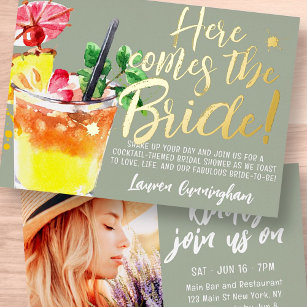 Here Comes the Bride Fun Cocktail Save the Date Foil Invitation