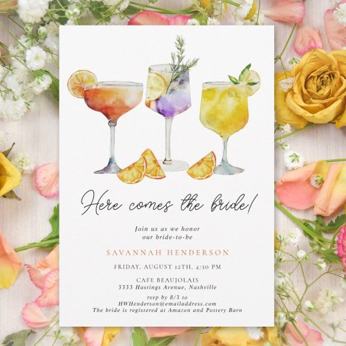 Here Comes the Bride Fun Drink Bridal Shower  Invitation