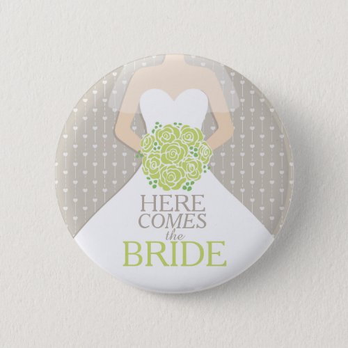 Here comes the bride green roses rehearsal wedding button