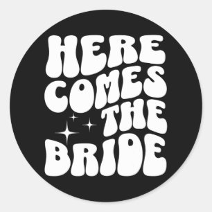 Here Comes The Bride Groovy Bach Retro Bachelorett Classic Round Sticker