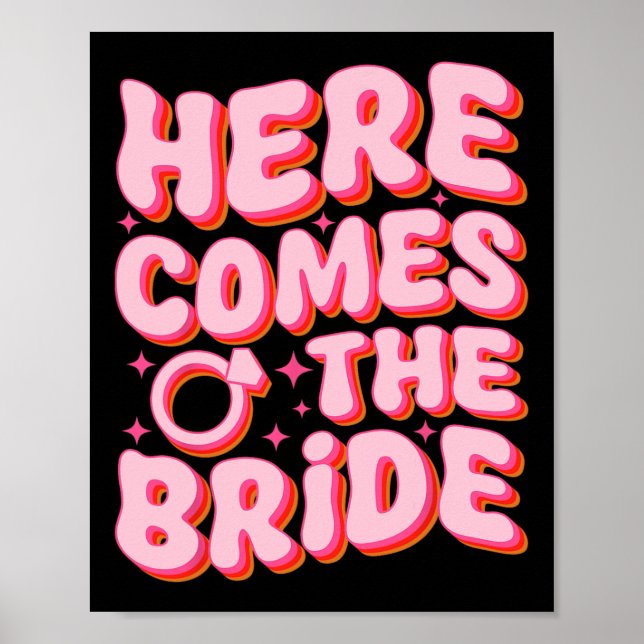 Here Comes The Bride Groovy Bachelorette Party Mat Poster (Front)