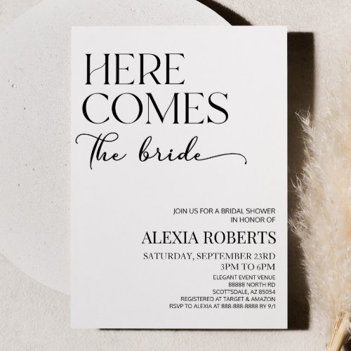 Here Comes The Bride Minimalist Bridal Shower Invitation