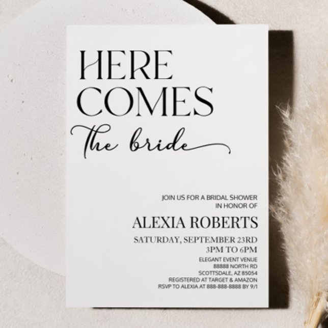 Here Comes The Bride Minimalist Bridal Shower Invitation (Creator Uploaded)