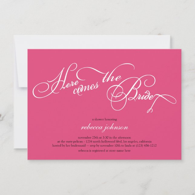 Here comes the bride - Pink Bridal shower invites (Front)