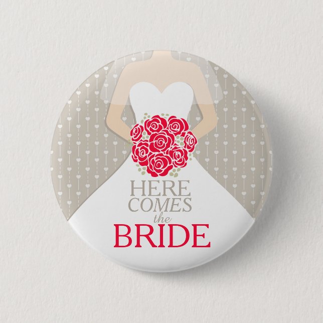 Here comes the bride rehearsal wedding red button (Front)