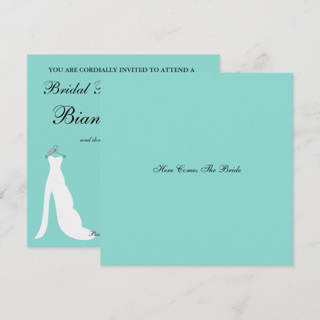 Here Comes The Bride Teal Blue Bridal Shower Party Invitation (Front/Back)