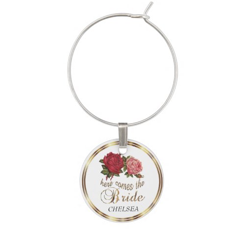 Here Comes the Bride _ Vintage Rose Floral Wine Charm