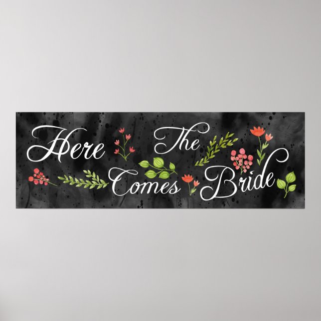 Here Comes The Bride Wedding Watercolor Sign (Front)