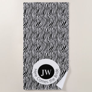 Here Comes the Bride Zebra Pattern Honeymoon Beach Towel