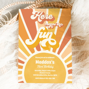 Here Comes The Fun Boho Sunshine Birthday Party Invitation