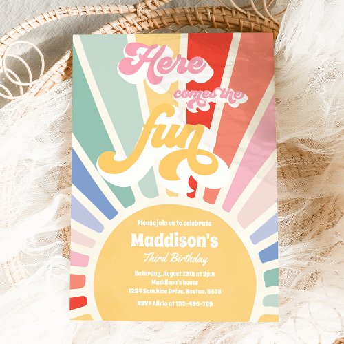 Here Comes The Fun Boho Sunshine Birthday Party Invitation