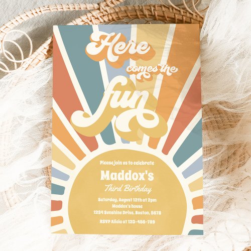 Here Comes The Fun Boho Sunshine Birthday Party Invitation