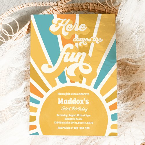 Here Comes The Fun Boho Sunshine Birthday Party Invitation