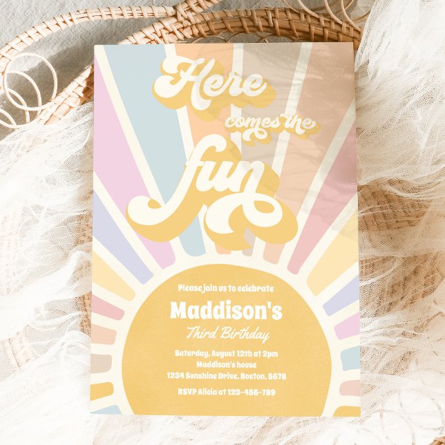 Here Comes The Fun Boho Sunshine Birthday Party Invitation (Creator Uploaded)
