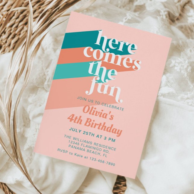 Here Comes the Fun Retro Boho Birthday Party Invitation (Creator Uploaded)