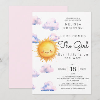 Here comes the Girl Watercolor Baby Boy Shower Invitation