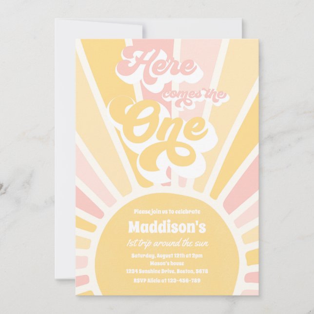 Here Comes The One Boho Sunshine 1st Birthday Invitation (Front)
