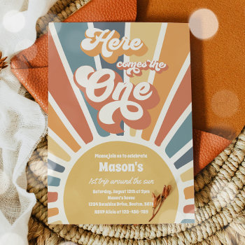 Here Comes The One Boho Sunshine 1st Birthday Invitation by PixelPerfectionParty at Zazzle