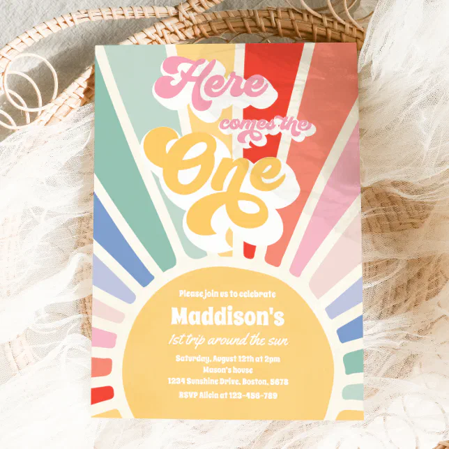 Here Comes The One Boho Sunshine 1st Birthday Invitation | Zazzle