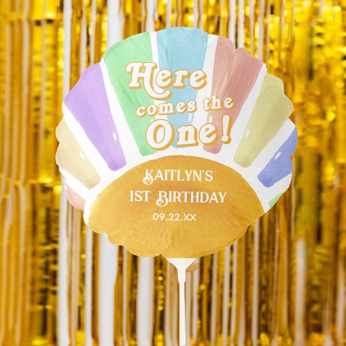 Here Comes The One Retro Boho Sun 1st Birthday Balloon