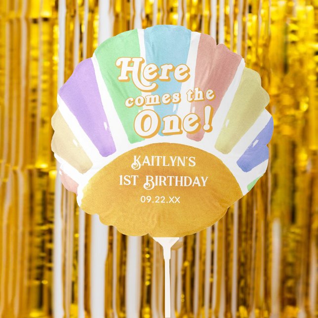 Here Comes The One! Retro Boho Sun 1st Birthday Balloon (Creator Uploaded)
