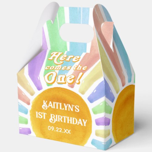 Here Comes The One Retro Boho Sun 1st Birthday Favor Boxes