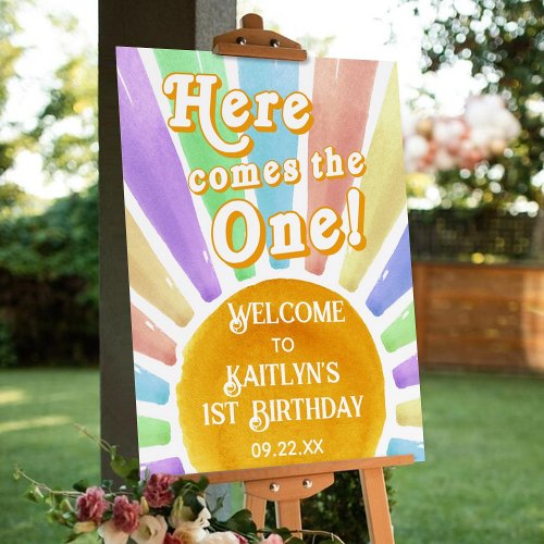 Here Comes The One Retro Sun 1st Birthday Welcome Foam Board