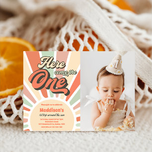 Here Comes The One Sunshine 1st Birthday Photo Invitation
