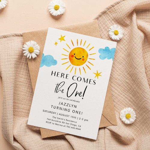 Here Comes The ONE Sunshine Birthday Invitation