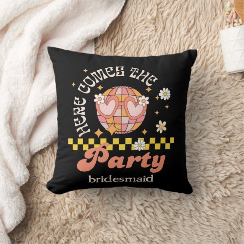Here comes the party black bachelorette  throw pillow