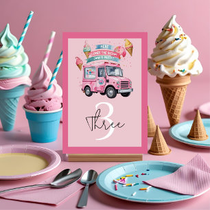 Here Comes the Scoop! Ice Cream Truck Birthday Table Number
