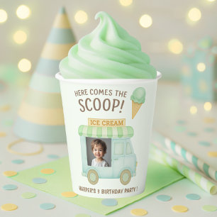 Here Comes the Scoop Mint Green Ice Cream Truck Paper Cups