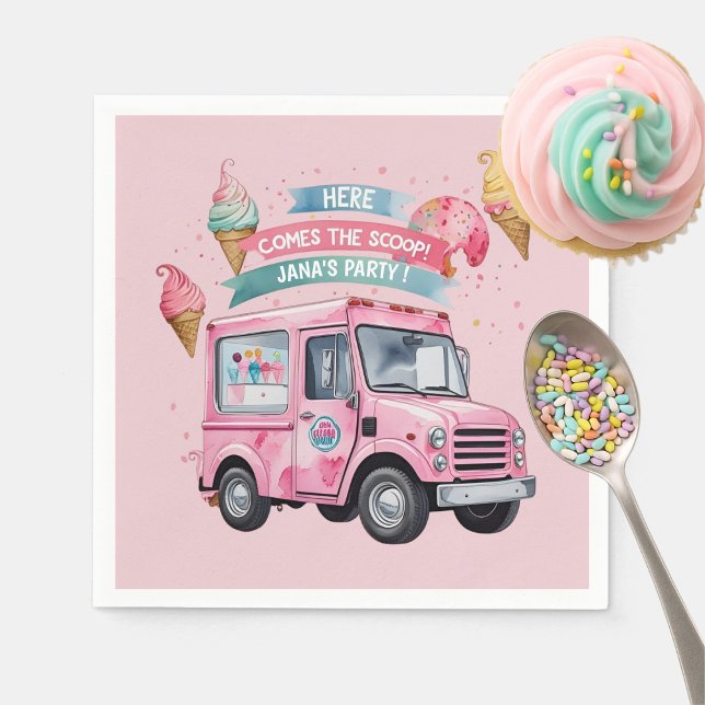 Here Comes the Scoop! Pink Ice Cream Truck  Napkins (Creator Uploaded)