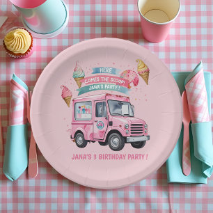 "Here Comes the Scoop! Pink Ice Cream Truck  Paper Plates