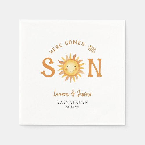 Here Comes The Son Baby Boy Couples Baby Shower Napkins