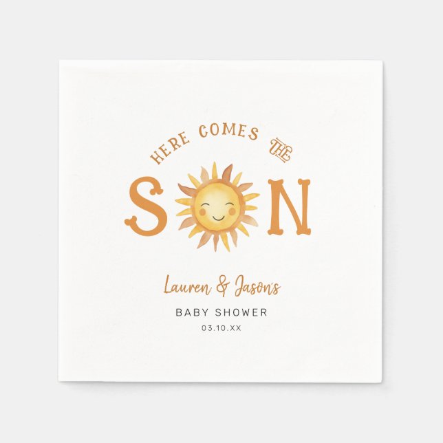 Here Comes The Son Baby Boy Couples Baby Shower Napkins (Front)