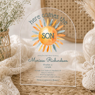 Here Comes the Son Baby Boy Shower Acrylic Invitations
