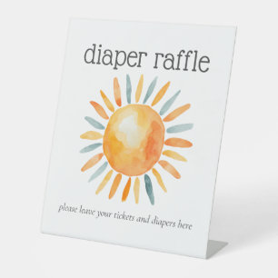 Here Comes the Son Baby Boy Shower Diaper Raffle Pedestal Sign