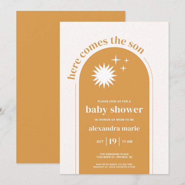 Here Comes the Son Baby Boy Shower Invitation (Front/Back)